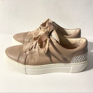 AGL The Girly Leather Lace Up Sneaker Tan Taupe Womens 6.5